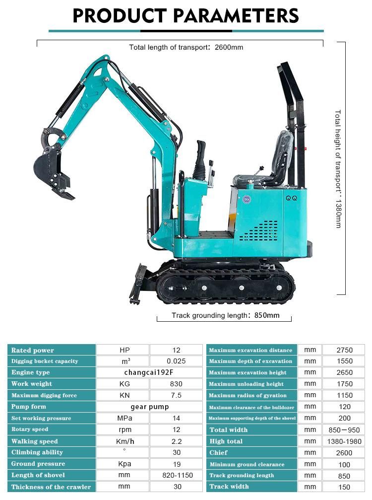 China Factory Price 1t Mini Excavator Hydraulic Excavator for Sale