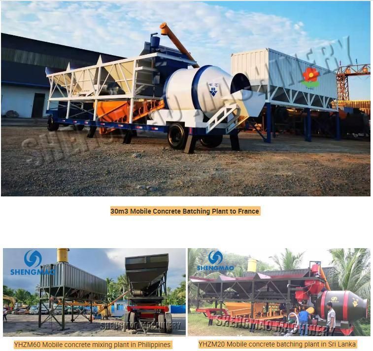 Small Capacity Mini Mobile Concrete Beton Batching Mix Plant with Drum Mixer Twin Shaft Mixer Capacity 20m3 30m3 60m3 100m3