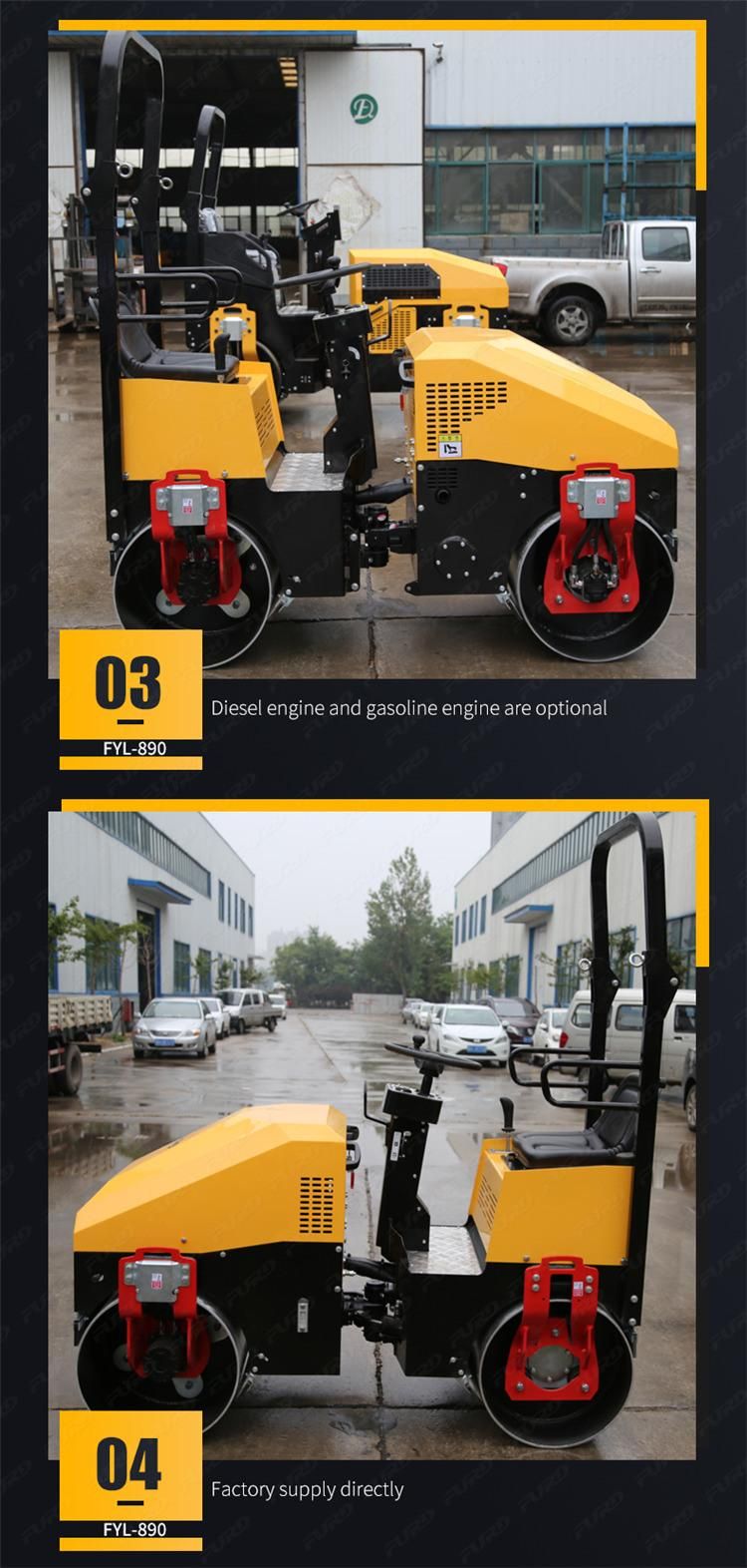 Fyl-890 1ton High Quality Small Vibration Double Drum Road Roller