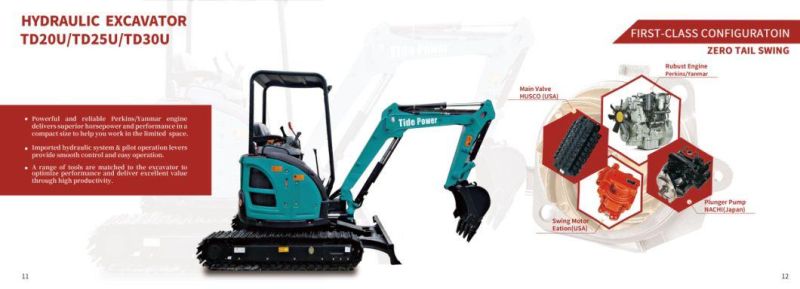 Versatile Tide 2.5t Mini Excavator, Backhoe, Shovel, Hammer, Auger, Grabber, Multi-Function Mini Excavator
