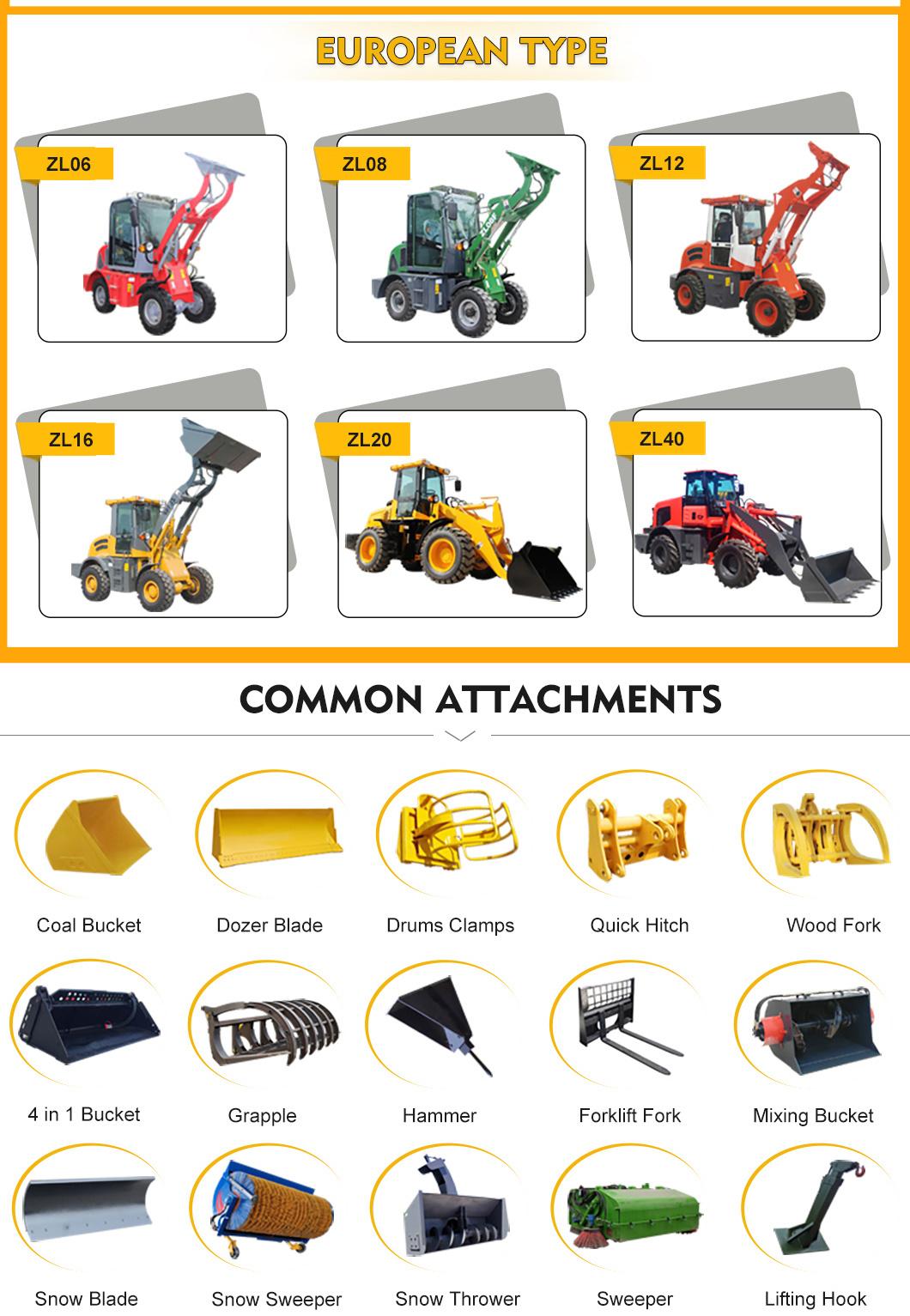 High Loading Loader 1cubic Meter Load 2 Ton Wheel Loader with Grappler List