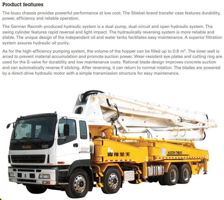 Full Automatic Concrete Pump Hjc5410thb Mobile Concrete Pump Truck with Free Parts