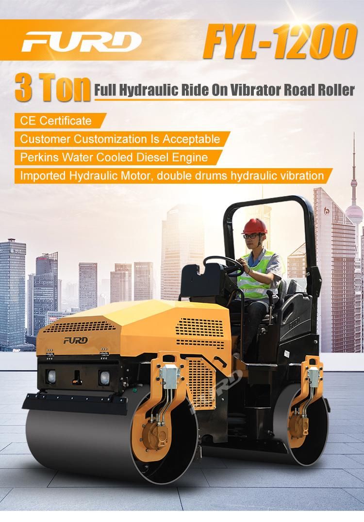 3 Ton Asphalt Roller with Perkins Engine Double Drum Road Roller for Compaction