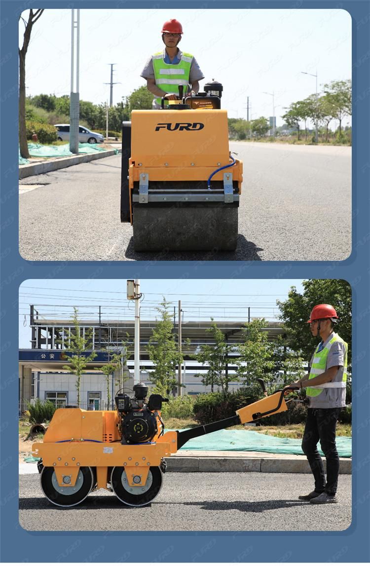 Handheld Vibrating Road Roller Double Drum Roller Compactor Pedestrian Road Roller Fylj-S600c