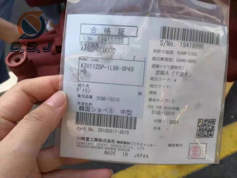 31q6-15010 Hydraulic Pump Kawasaki K3V112dp-1L9r for Hyundai 210W-9