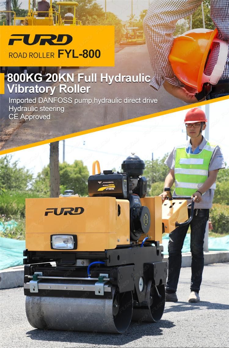 High Quality 800kg Walk Behind Double Drum Honda Gasoline Vibration Road Roller