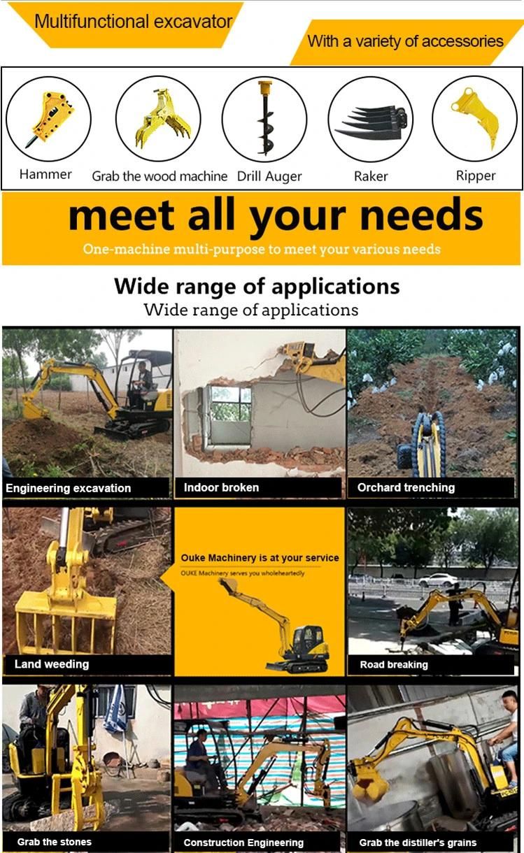 0.8t 1.5t Hydraulic Excavator with Hammer, Mini Excavator Prices