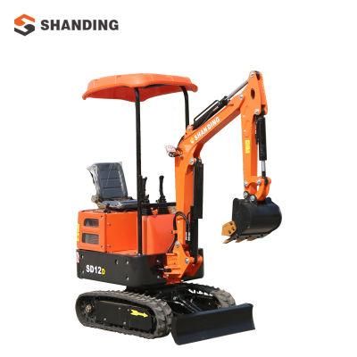 Shandong Dingyuan Factory 1 Ton Mini Micro Digger Excavator with Boom Swing Function SD12D