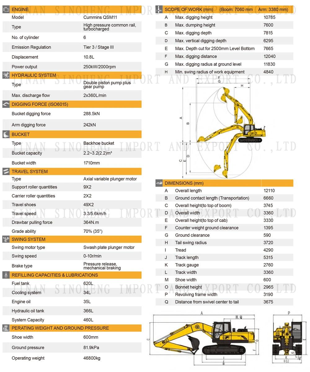 China Excavator Se470LC Operating Weight 46800kg Large-Sized Excavator