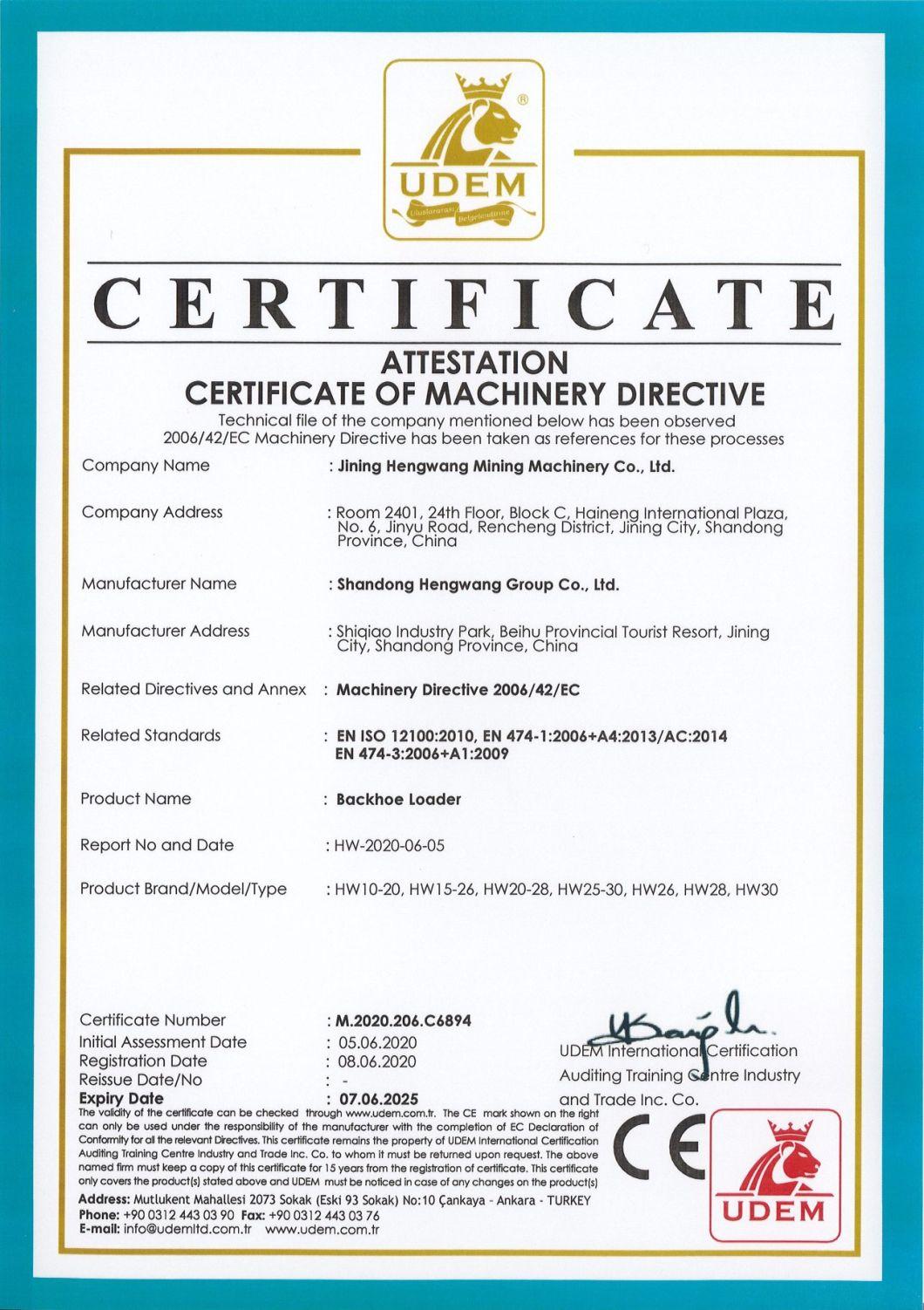 CE Certification Tractor with Loader and Backhoe