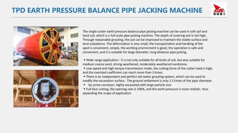 Water Conservancy Project Tpd2000 Earth Pressure Balance Pipe Jacking Machine for Clay