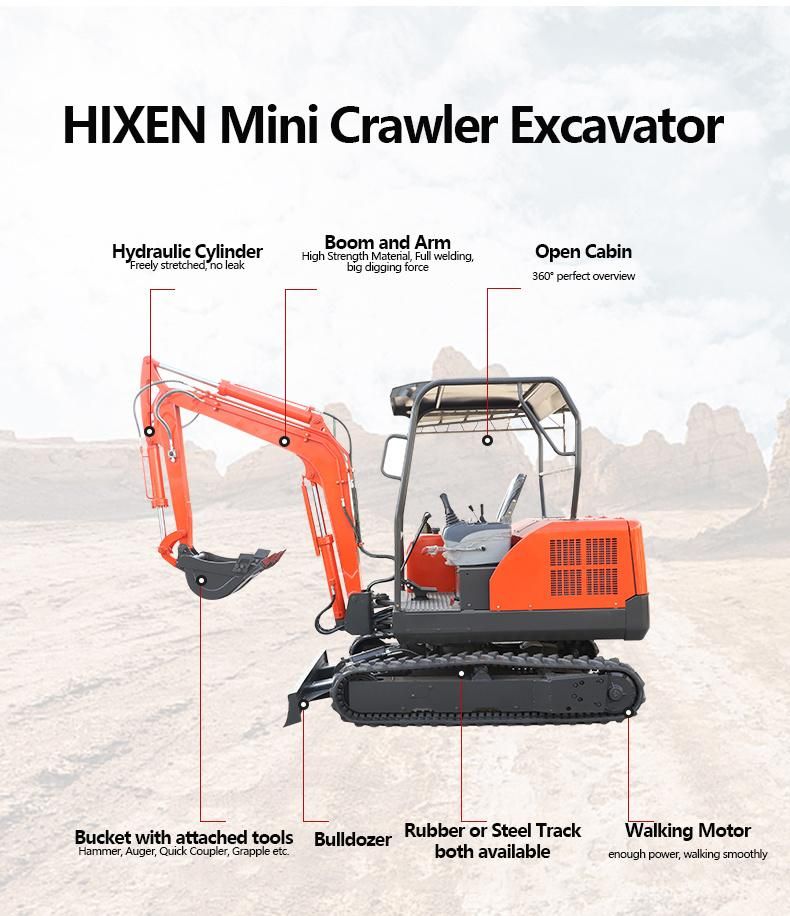 Hixen 3 Ton Mini Crawler Excavator Used for Farmland, Garden, Construction Machines