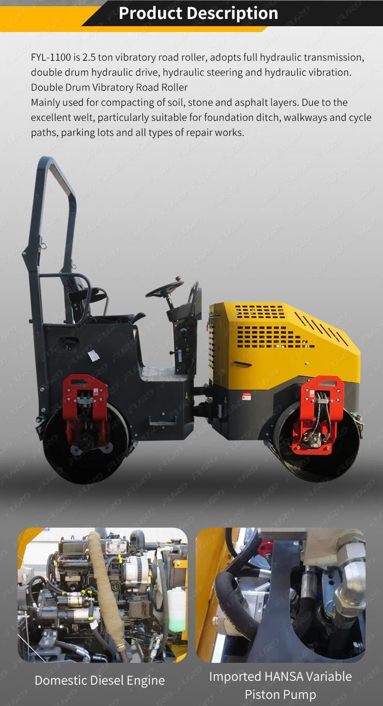 Mini Vibratory Road Roller 2.5 Ton Road Roller Compactor for Sale