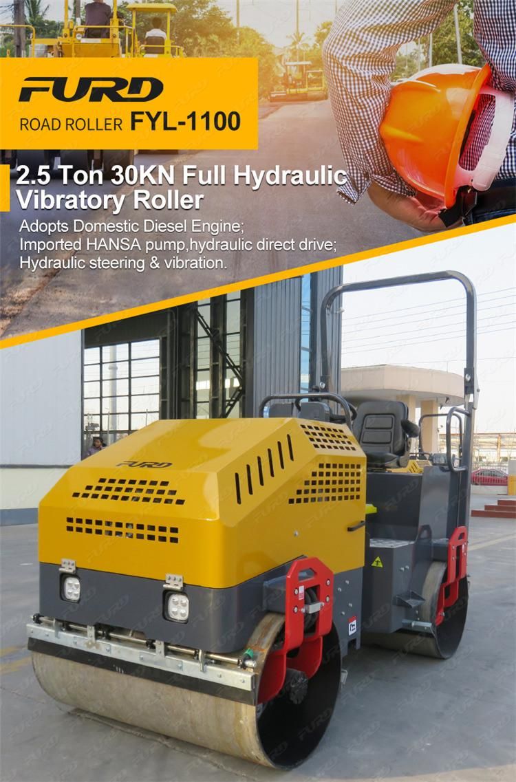 High Efficiency 2.5ton Full Hydraulic Ride on Double Drum Vibration Compactor Roller for Sale