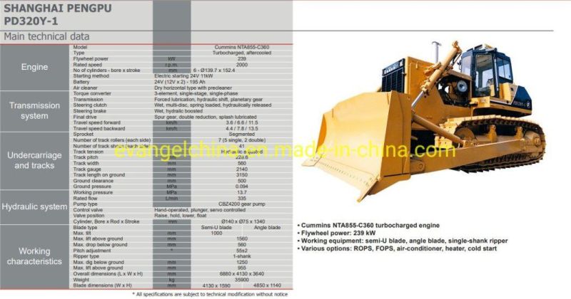 Shanghai Pengpu 320HP Crawler Bulldozer Pd320y-1 with Rear Ripper