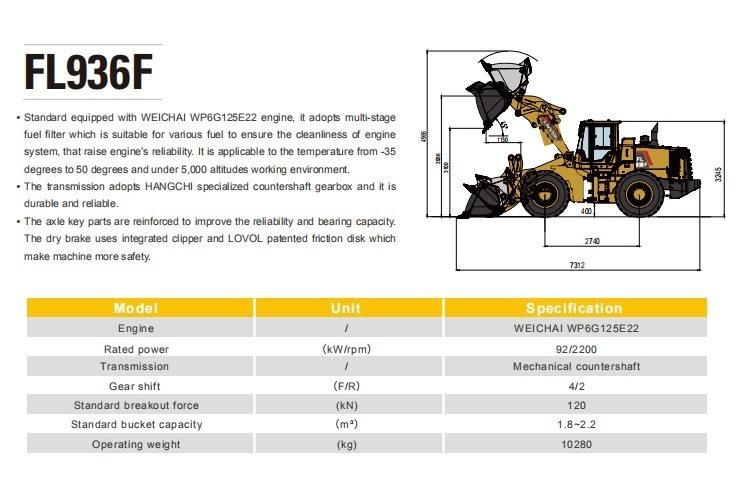 Brand New Lovol 3 Ton Wheel Loader for Sale (FL936F)