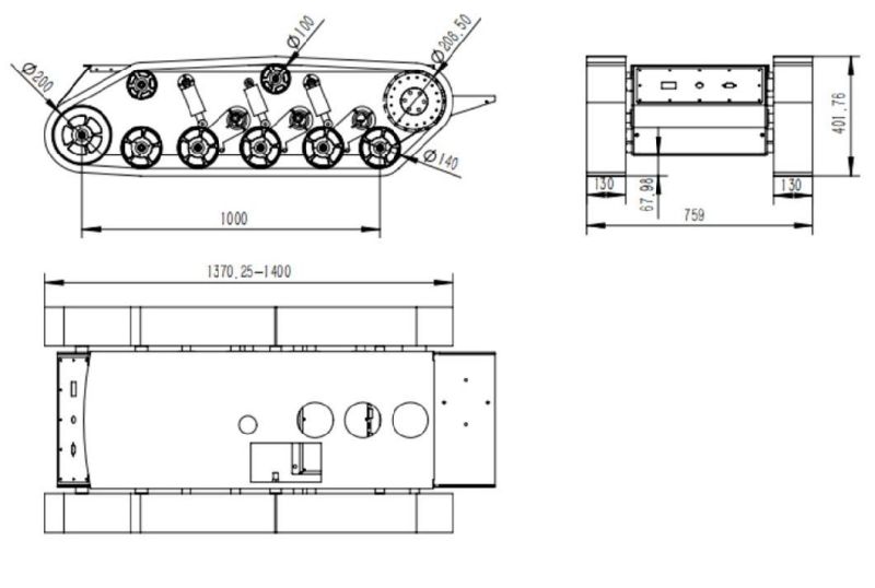 Rubber Track Chassis Robot with 100-200kg Carry Capacity