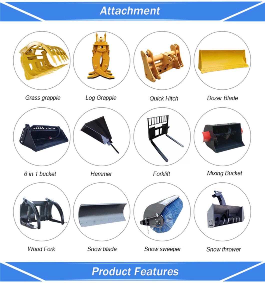 China Small Tractor Front End Wheel Loader Payloader Machine Mini Loader Price List with Attachments for Sale