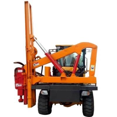 Four Wheels Guardrail Pile Driver with Drilling Function
