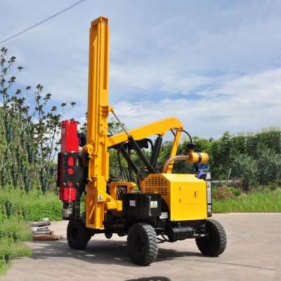 Wheel Type Hydraulic Pile Driver with Driling Function for Post of Guardrail