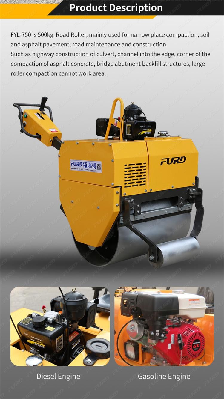 High Quality 500kg Walk Behind Single Drum Gasoline Engine Road Roller