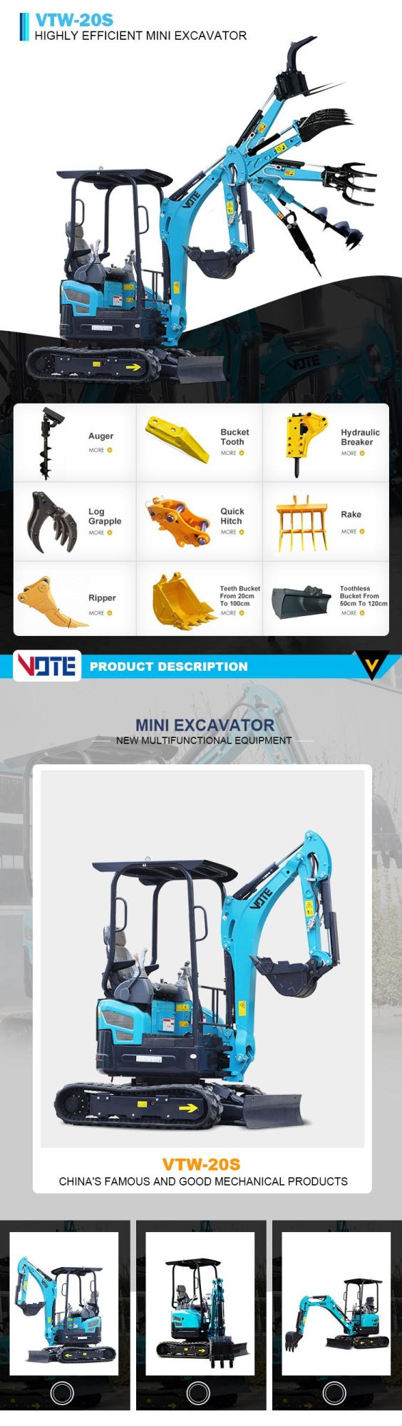 Hot Mini Excavator Small Digger Quick Coupler High Quality Replace Assistives Factory Price for Sale 2.0 Ton Digger Sell