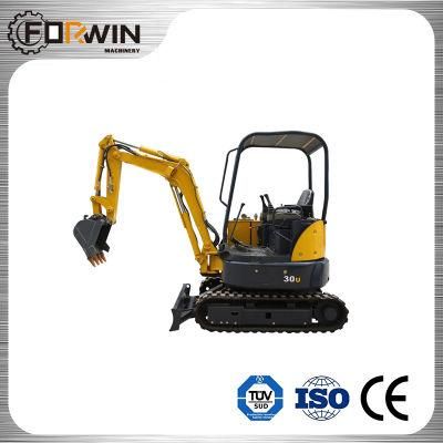 CE EPA 3 Ton Fw30u Mini and Compact Rubber Crawler Belt Track Excavators with Canopy for Sale