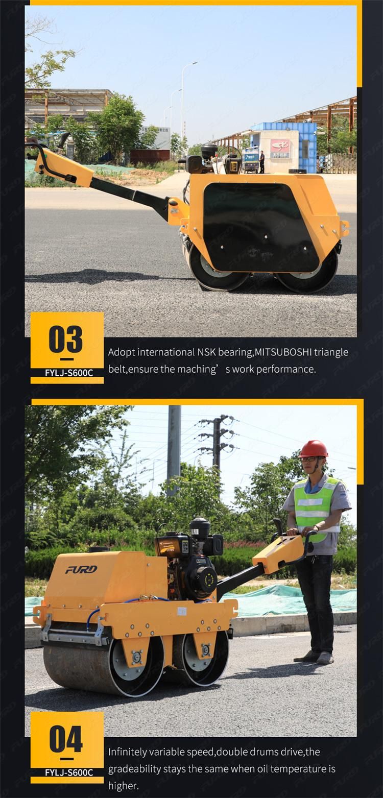 High Efficiency Small Double Drum Diesel Vibration Road Roller with Good Price