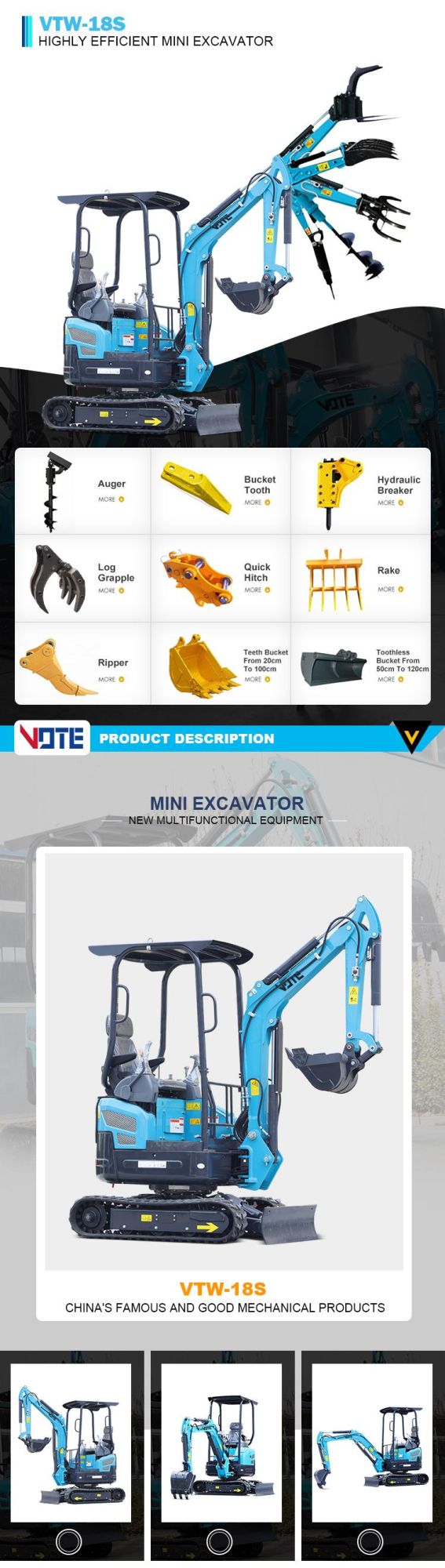 Construction Machinery 1ton Mini Excavator 2ton Mini Digger Canopy or Cabin Air-Conditioned Excavator