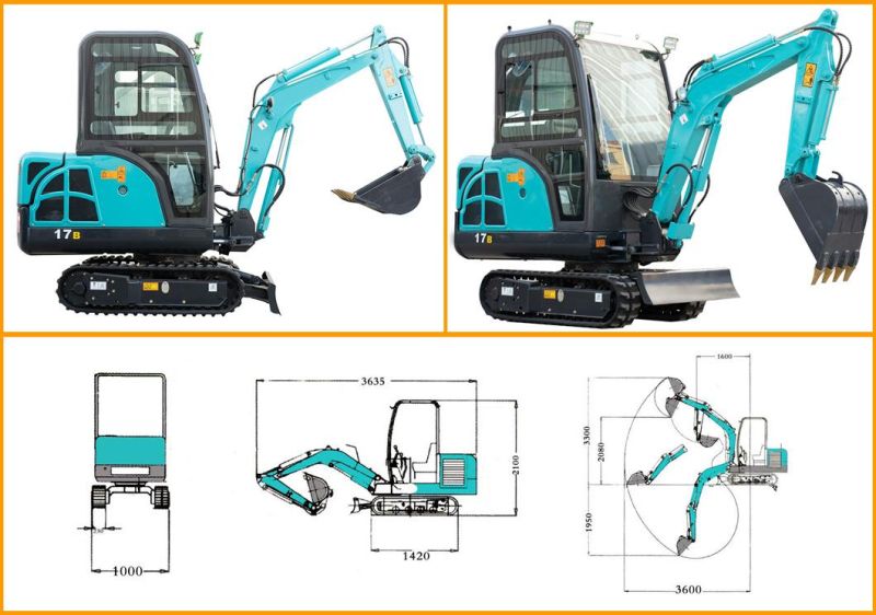China High Standard 1.7 T Small Backhoe Digger Fw17b Mini Hydraulic Pump Rubber Crawler Track Excavators Cheap Price for Sale