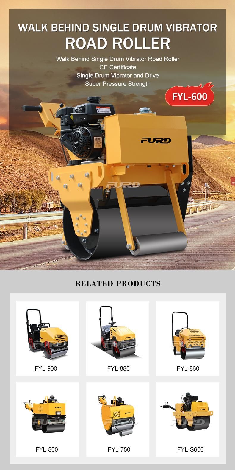 Popular Walk Behind Single Drive Road Compactor 325kg Asphalt Roller From Furd China