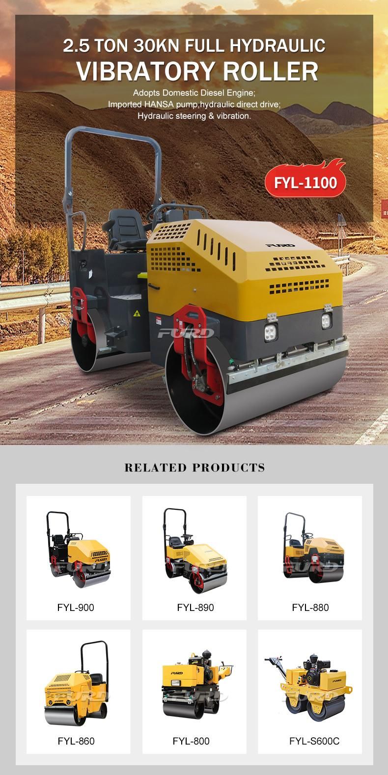 2.5 Ton Road Roller Compactor Fyl-1100 Hydraulic Small Light Road Roller