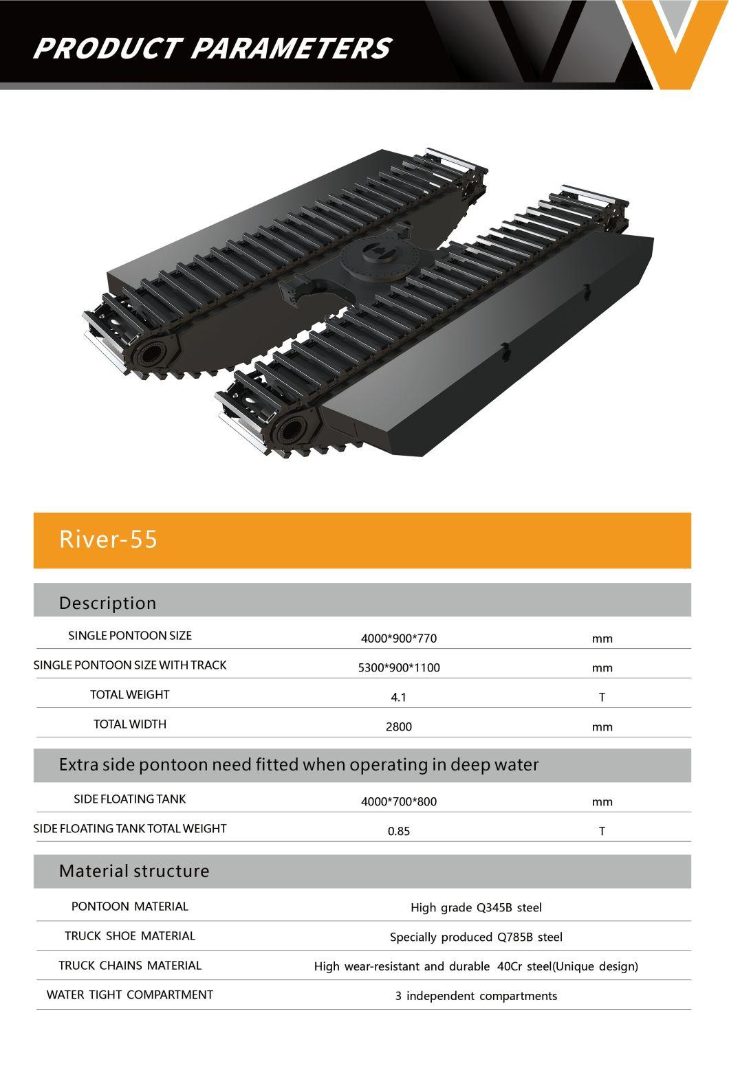 River-55PU New Design Wetland Excavator Hydraulic Pontoon Undercarriage Swamp Buggy Pontoon Amphibious Excavator Floating Pontoon