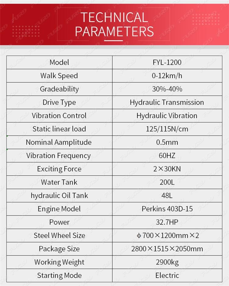 Self-Propelled Double Drum Compactor Vibratory Road Roller Fyl-1200