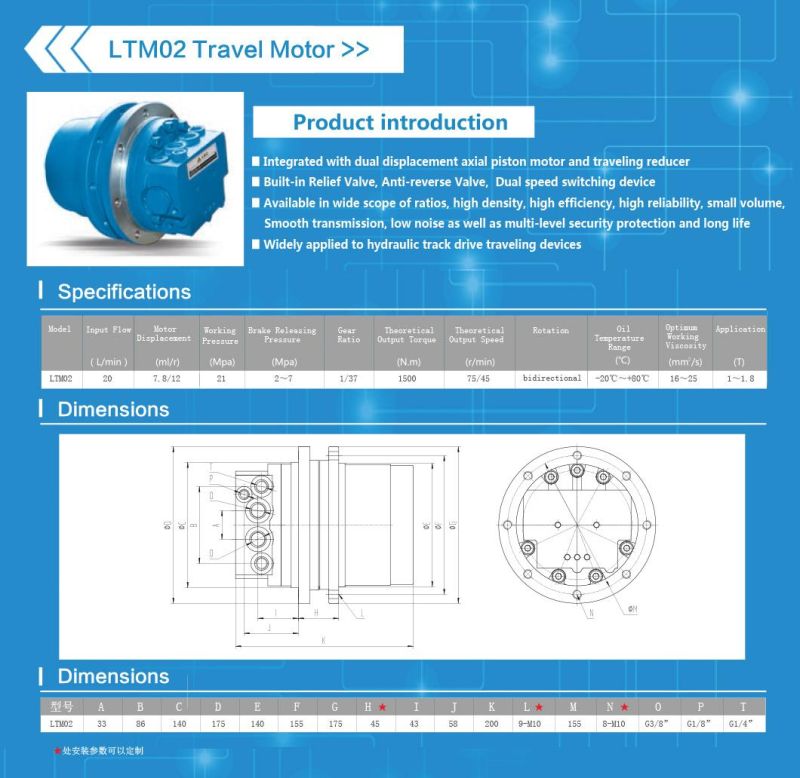 Hydraulic Travel Motor Assy TM02 Fit to Excavator Kobelco Sk15