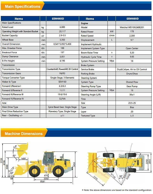 Rated Load 6000kg Payloader Sem Brand Loader for Sale