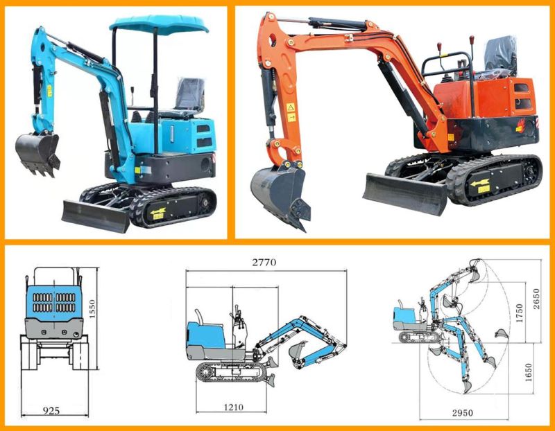 1 T Small Backhoe Digger Fw12D Mini Hydraulic Pump Rubber Crawler Track Excavators Cheap Price for Sale