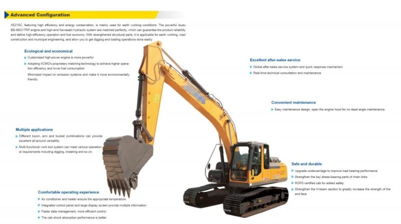 Medium Excavator Xe215c 21t New Excavator with 0.91m3 Bucket Capacity