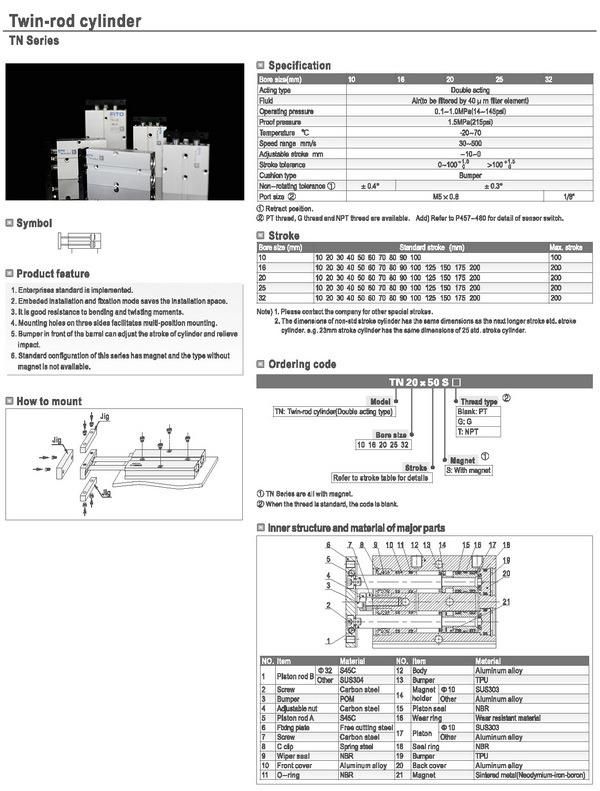 Tn Double-Shaft Cylinder Double Rod Pneumatic Cylinder