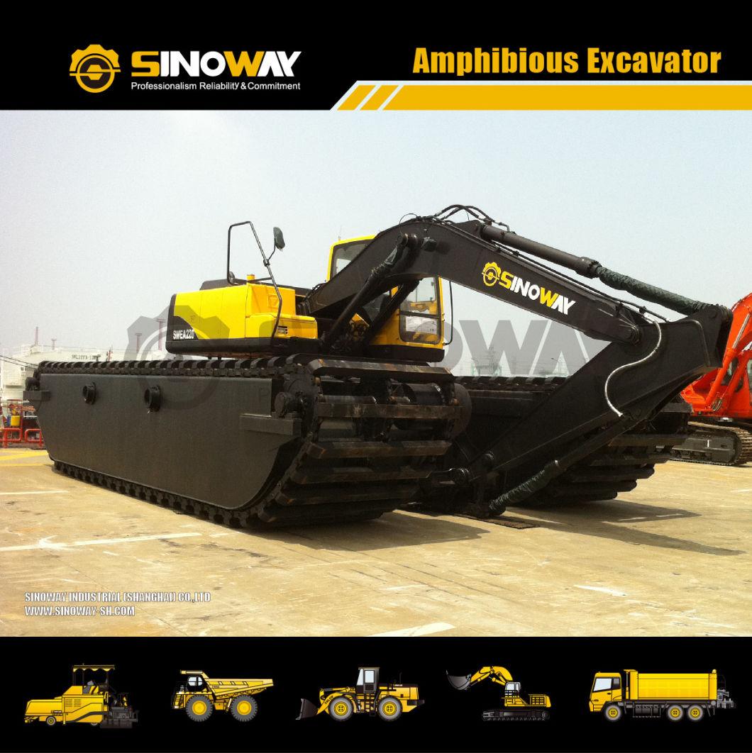 Swamp Excavator with Amphibious Pontoon Undercarriage for Sale