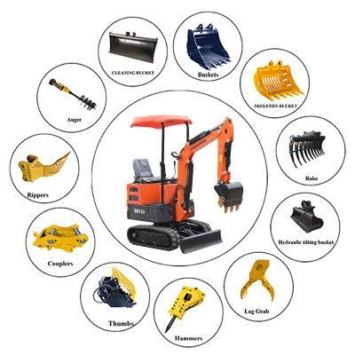 12D CE EPA 1 Ton Gasoline Rubber Crawler Backhoe Bucket Boom Side Swing Mini Digger Excavator