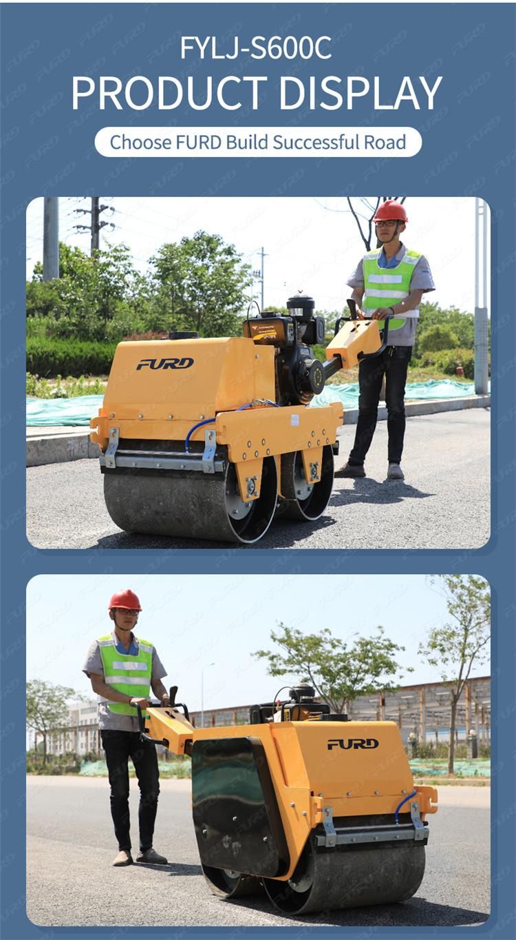 Handheld Vibrating Road Roller Double Drum Roller Compactor Pedestrian Road Roller Fylj-S600c
