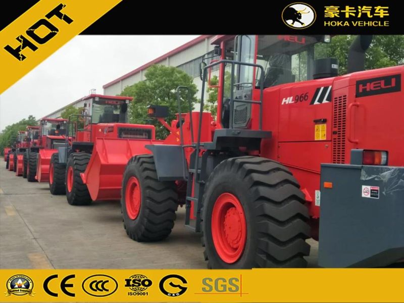 Heli Hl966 6t Agricultural Construction Machinery Heavy Duty Front Mini Wheel Loader 3.5cbm Bucket Red