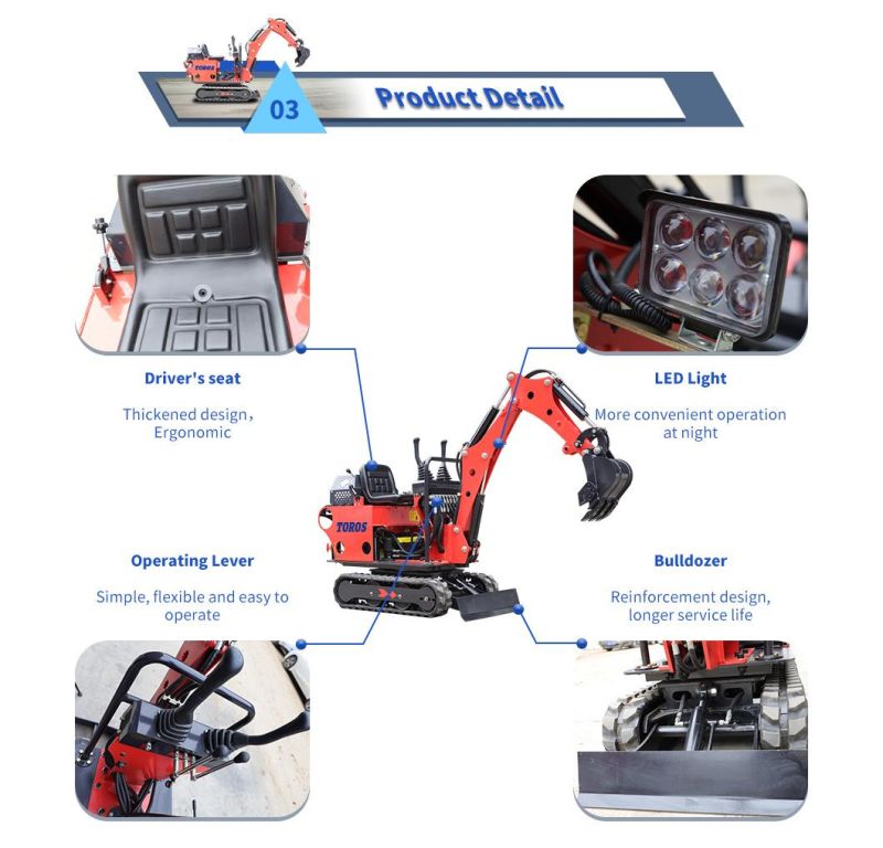 Garden Use Crawler Excavators Digger Mini Excavator 0.8 Ton 1.2 Ton Excavator with Attachment