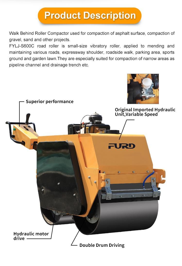 Walk Behind Roller Compactor Small Vibratory Roller Vibratory Drum Roller Fylj-S600c