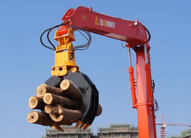 China BONNY BHW35-8 35 Ton Wheel Hydraulic Material Handler with Rotational Wood Grab/ Log Grab/ Timber Grab