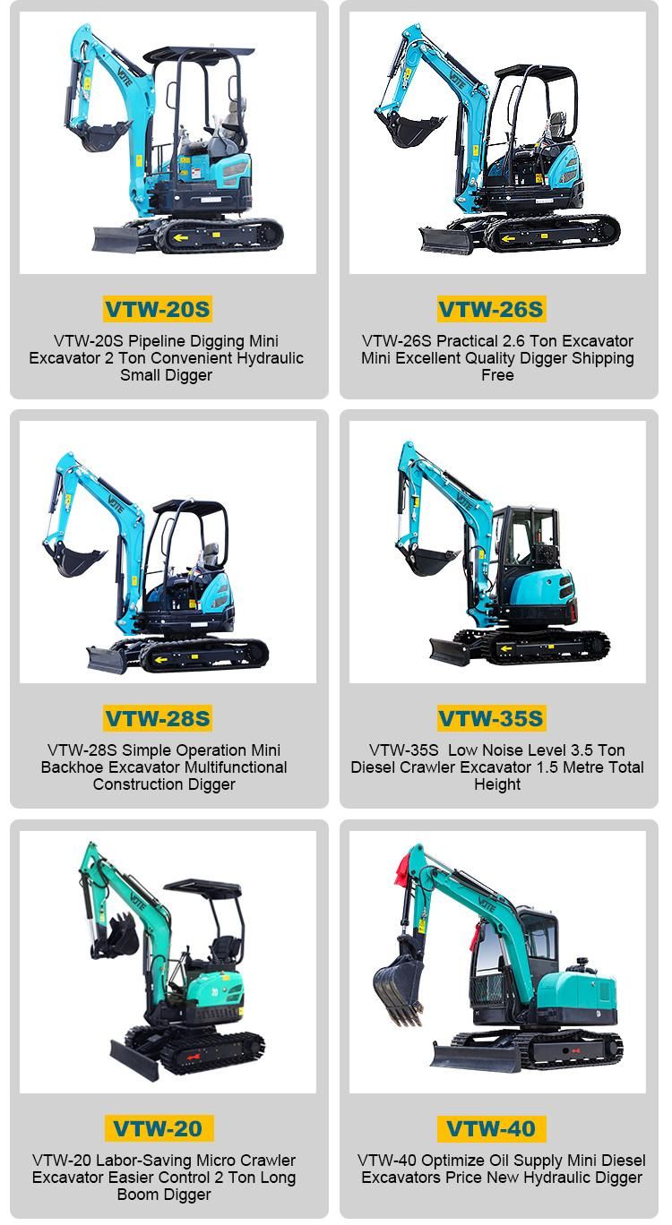 Construction Machinery 1ton Mini Excavator 2ton Mini Digger Canopy or Cabin Air-Conditioned Excavator