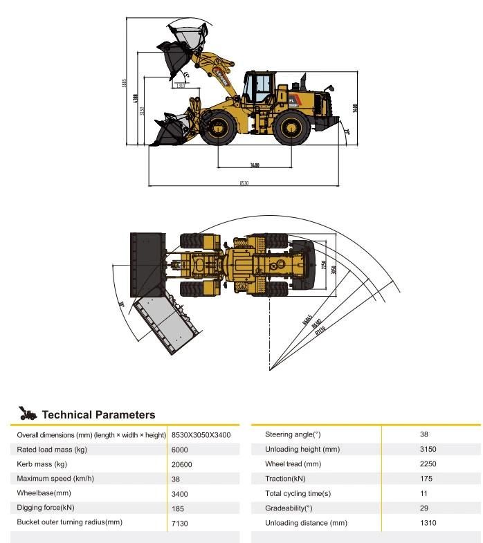 Lovol High Quality Coal Bucket 6 Ton Wheel Loader FL966h