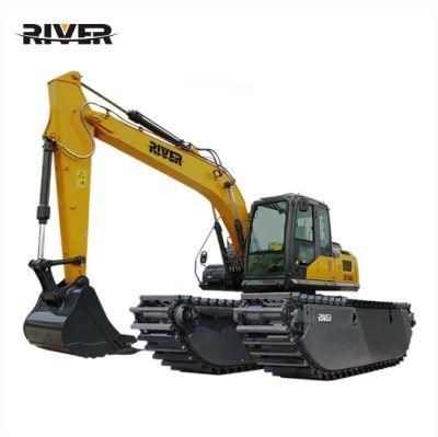 River-135 Amphibious Excavator for Sale with Pontoon Channel Lined