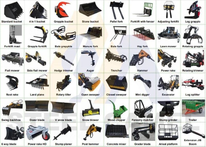 Luqing Wheel Loader with Auger, Hydraulic Pitch Fork, European Style Grab, Snowplow, Feller, Sweeper, Construction Machinery Loader Accessories